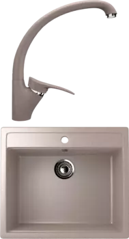 Комплект Мойка кухонная Ulgran U-104 -302 песочная + Смеситель для кухни Ulgran U-001 -302 песочный