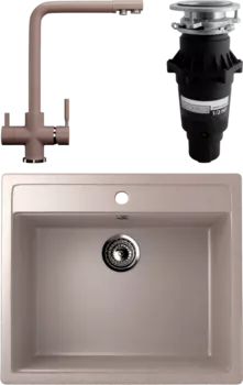 Комплект Мойка кухонная Ulgran U-104 -302 песочная + Смеситель U-016 -302 песочный + Измельчитель Bone Crusher BC 810-SL Slim Line MSI-677664