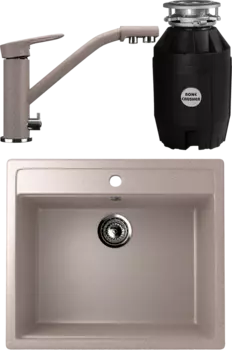 Комплект Мойка кухонная Ulgran U-104 -302 песочная + Смеситель U-010 -302 песочный + Измельчитель Bone Crusher BC 810-AS MSI-677563