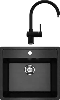 Комплект Мойка кухонная Ulgran U-104 -308 черная + Смеситель U-021 черный