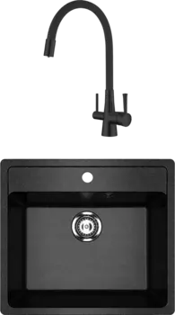 Комплект Мойка кухонная Ulgran U-104 -308 черная + Смеситель Lemark Comfort LM3075BL с гибким изливом, черный
