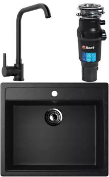 Комплект Мойка кухонная Ulgran U-104 -308 черная + Смеситель MEGA Ege MG-PL10-B черный + Измельчитель Bort Titan 7000 MSI-683628