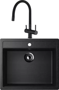 Комплект Мойка кухонная Ulgran U-104 -308 черная + Смеситель для кухни Domaci Равенна DCB 3015 черный, с гибким изливом