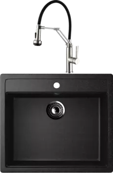 Комплект Мойка кухонная Ulgran U-104 -308 черная + Смеситель для кухни Domaci Равенна DCB 7012 сатин, с гибким изливом