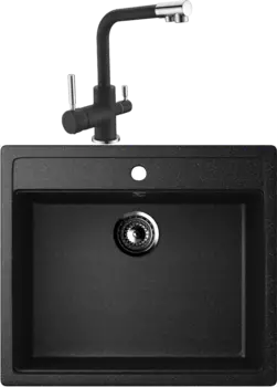 Комплект Мойка кухонная Ulgran U-104 -308 черная + Смеситель для кухни Domaci Солерно DC-3003 морион