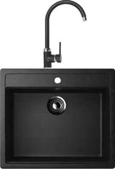 Комплект Мойка кухонная Ulgran U-104 -308 черная + Смеситель для кухни Domaci Солерно DC-3004 морион
