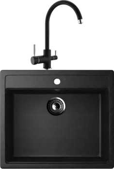 Комплект Мойка кухонная Ulgran U-104 -308 черная + Смеситель для кухни Domaci Солерно DC-3007 морион
