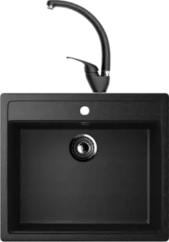 Комплект Мойка кухонная Ulgran U-104 -308 черная + Смеситель для кухни Domaci Солерно DC-3013 морион