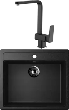 Комплект Мойка кухонная Ulgran U-104 -308 черная + Смеситель для кухни Domaci Солерно DC-3014 морион