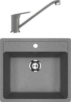 Комплект Мойка кухонная Ulgran U-104 -309 темно-серая + Смеситель U-004 -310 серый