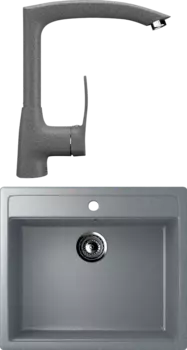Комплект Мойка кухонная Ulgran U-104 -309 темно-серая + Смеситель для кухни Ulgran U-005 -309 темно-серый