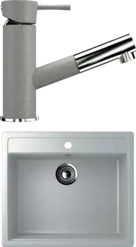 Комплект Мойка кухонная Ulgran U-104 -310 серая + Смеситель для кухни Ulgran U-009 -310 серый