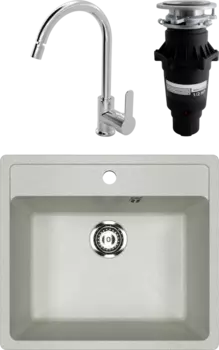 Комплект Мойка кухонная Ulgran U-104 -310 серая + Смеситель MEGA City MG-ZRV102 хром + Измельчитель Bone Crusher BC 810-SL Slim Line
