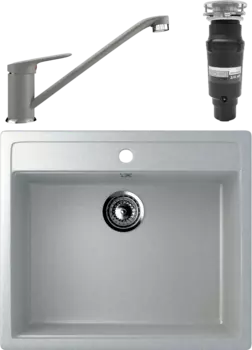 Комплект Мойка кухонная Ulgran U-104 -310 серая + Смеситель U-004 -310 серый + Измельчитель Bone Crusher BC 910-SL-Slim Line
