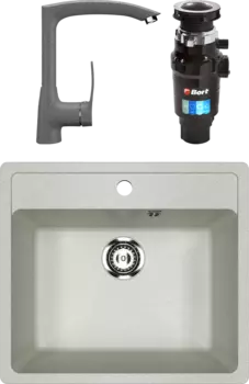 Комплект Мойка кухонная Ulgran U-104 -310 серая + Смеситель U-005 -309 темно-серый + Измельчитель Bort Master Eco