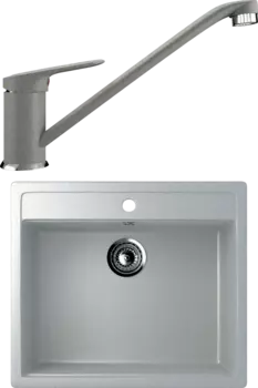 Комплект Мойка кухонная Ulgran U-104 -310 серая + Смеситель для кухни Ulgran U-004 -310 серый