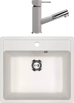 Комплект Мойка кухонная Ulgran U-104 -331 молочная + Смеситель U-009 -331 белый