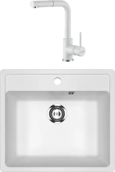 Комплект Мойка кухонная Ulgran U-104 -331 молочная + Смеситель Paulmark Kassel Ka214311-431TW белый