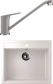 Комплект Мойка кухонная Ulgran U-104 -331 белая + Смеситель для кухни Ulgran U-004 -331 белый