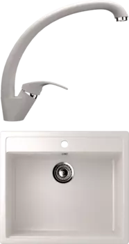 Комплект Мойка кухонная Ulgran U-104 -331 белая + Смеситель для кухни Ulgran U-007 -331 белый