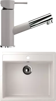Комплект Мойка кухонная Ulgran U-104 -331 белая + Смеситель для кухни Ulgran U-009 -331 белый