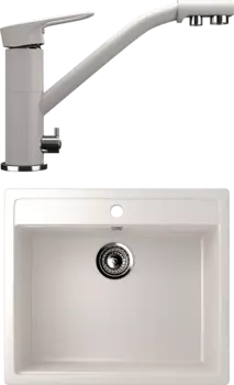Комплект Мойка кухонная Ulgran U-104 -331 белая + Смеситель для кухни Ulgran U-010 -331 белый