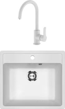 Комплект Мойка кухонная Ulgran U-104 -341 ультра-белая + Смеситель IDDIS Cuba CUBWTFJi05 белый