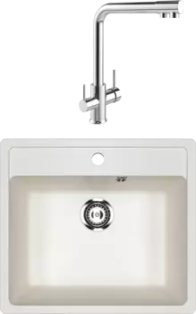 Комплект Мойка кухонная Ulgran U-104 -341 ультра-белая + Смеситель MEGA Life MG-TK05 хром