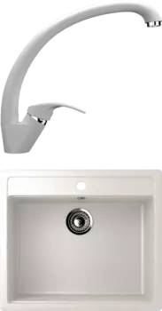 Комплект Мойка кухонная Ulgran U-104 -341 ультра-белая + Смеситель для кухни Ulgran U-007 -341 молочный