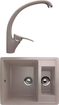 Комплект Мойка кухонная Ulgran U-106 -302 песочная + Смеситель для кухни Ulgran U-001 -302 песочный