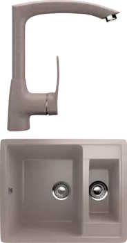 Комплект Мойка кухонная Ulgran U-106 -302 песочная + Смеситель для кухни Ulgran U-005 -302 песочный