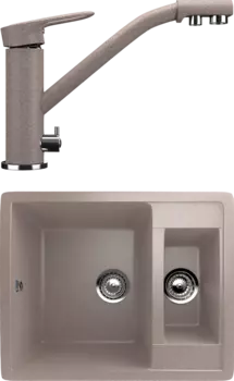Комплект Мойка кухонная Ulgran U-106 -302 песочная + Смеситель для кухни Ulgran U-010 -302 песочный