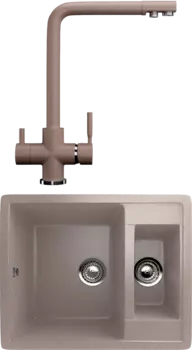 Комплект Мойка кухонная Ulgran U-106 -302 песочная + Смеситель для кухни Ulgran U-016 -302 песочный