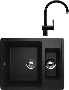 Комплект Мойка кухонная Ulgran U-106 -308 черная + Смеситель U-021 ультра-черный