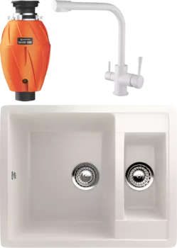 Комплект Мойка кухонная Ulgran U-106 -331 белая + Смеситель Kaiser Merkur 26044-10 белый + Измельчитель Omoikiri Nagare 1000