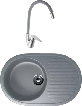 Комплект Мойка кухонная Ulgran U-107 -309 темно-серая + Смеситель РМС Sus126gy 016F хром, серый, с гибким изливом