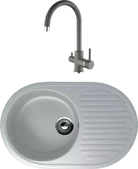 Комплект Мойка кухонная Ulgran U-107 -310 серая + Смеситель Paulmark Essen Es213211-402 серый металлик