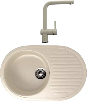 Комплект Мойка кухонная Ulgran U-107 -328 бежевая + Смеситель U-022 бежевый