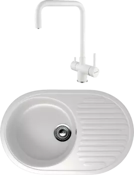 Комплект Мойка кухонная Ulgran U-107 -331 белая + Смеситель Paulmark Wetter We213030-431 белый матовый
