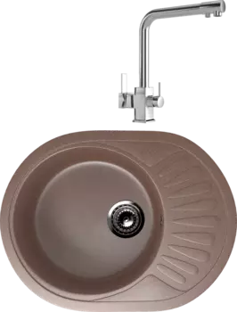 Комплект Мойка кухонная Ulgran U-107m -307 терракот + Смеситель MEGA Life MG-TK06 хром