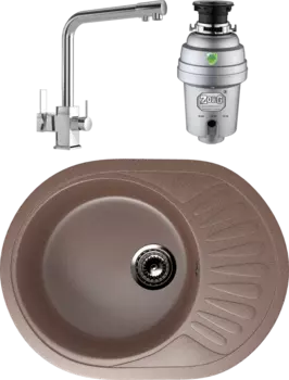 Комплект Мойка кухонная Ulgran U-107m -307 терракот + Смеситель MEGA Life MG-TK06 хром + Измельчитель отходов Zorg Inox D ZR-75 D