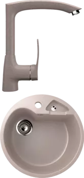 Комплект Мойка кухонная Ulgran U-108 -302 песочная + Смеситель для кухни Ulgran U-005 -302 песочный