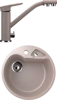 Комплект Мойка кухонная Ulgran U-108 -302 песочная + Смеситель для кухни Ulgran U-010 -302 песочный