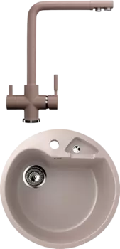 Комплект Мойка кухонная Ulgran U-108 -302 песочная + Смеситель для кухни Ulgran U-016 -302 песочный