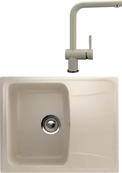Комплект Мойка кухонная Ulgran U-201 -328 бежевая + Смеситель U-022 бежевый