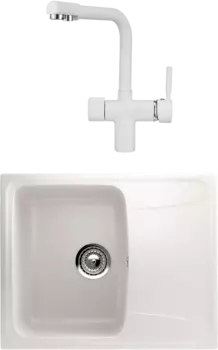 Комплект Мойка кухонная Ulgran U-201 -331 белая + Смеситель Point PN3104 белый