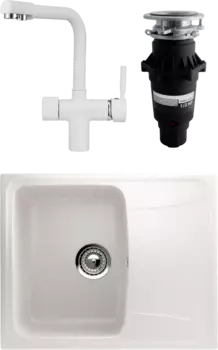Комплект Мойка кухонная Ulgran U-201 -331 белая + Смеситель Point PN3104 белый + Измельчитель Bone Crusher BC 810-SL Slim Line