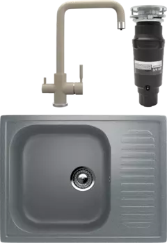 Комплект Мойка кухонная Ulgran U-202 -309 темно-серая + Смеситель Quartz UQ-019 десерт + Измельчитель Bone Crusher BC 910-SL-Slim Line