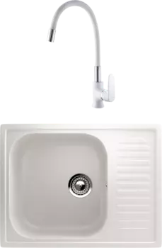 Комплект Мойка кухонная Ulgran U-202 -331 белая + Смеситель РМС SL123W SL123W-016F-1 белый, хром