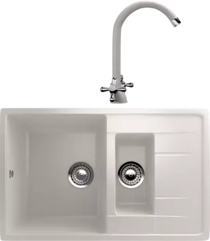 Комплект Мойка кухонная Ulgran U-205 -331 белая + Смеситель U-012 -331 белый